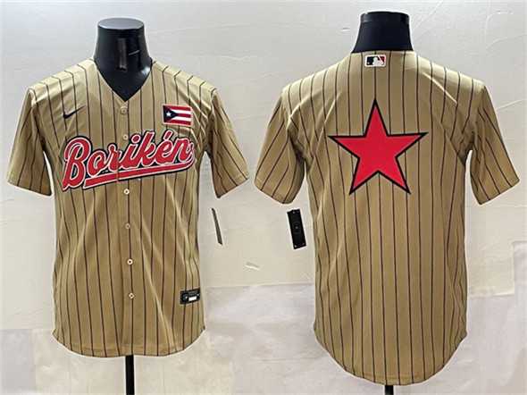 Men%27s Puerto Rico Tan 2023 World Baseball Classic Team Big Logo Stitched Jersey